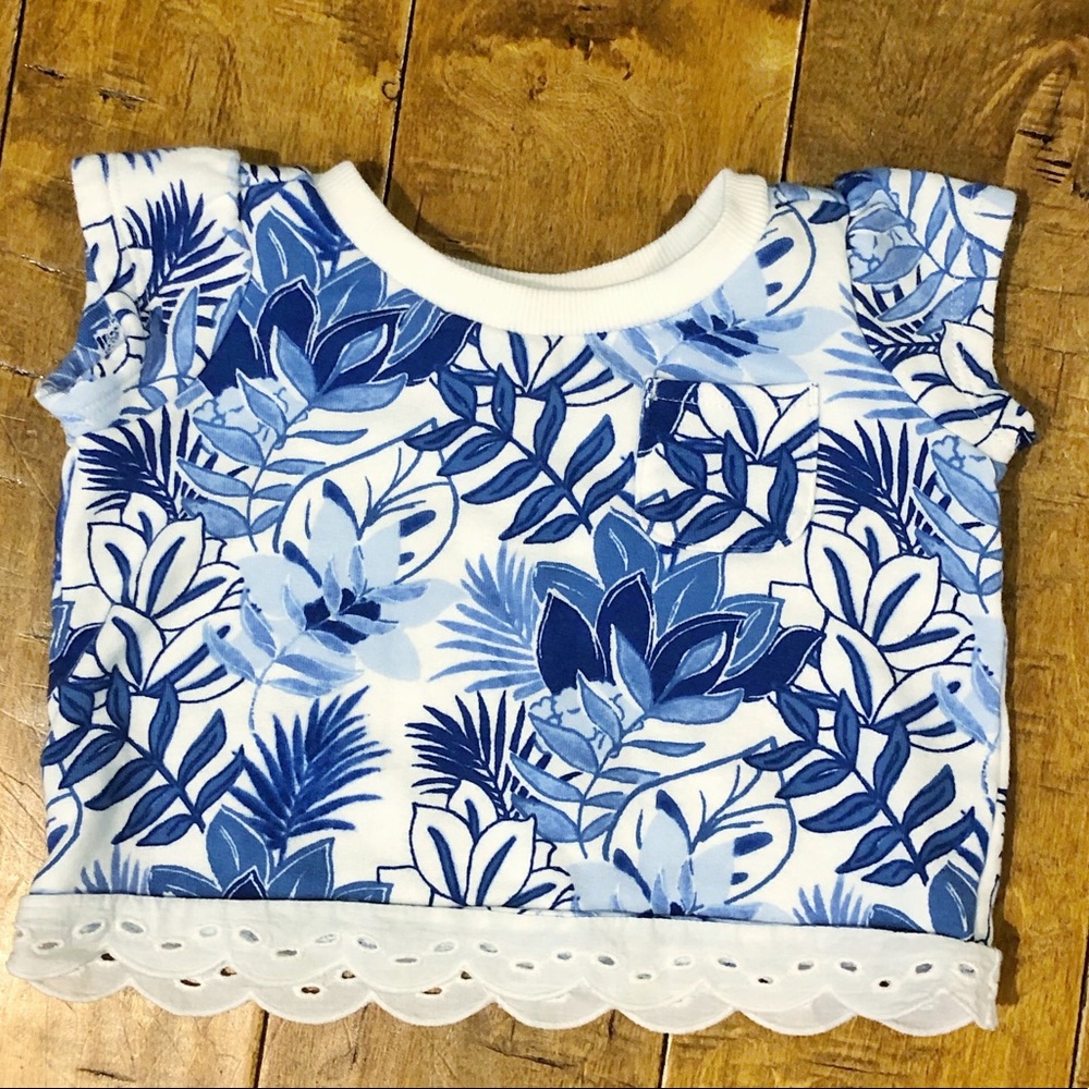 Janie and Jack Blue Floral Sweater T Shirt with pocket. Size 12-18 months
